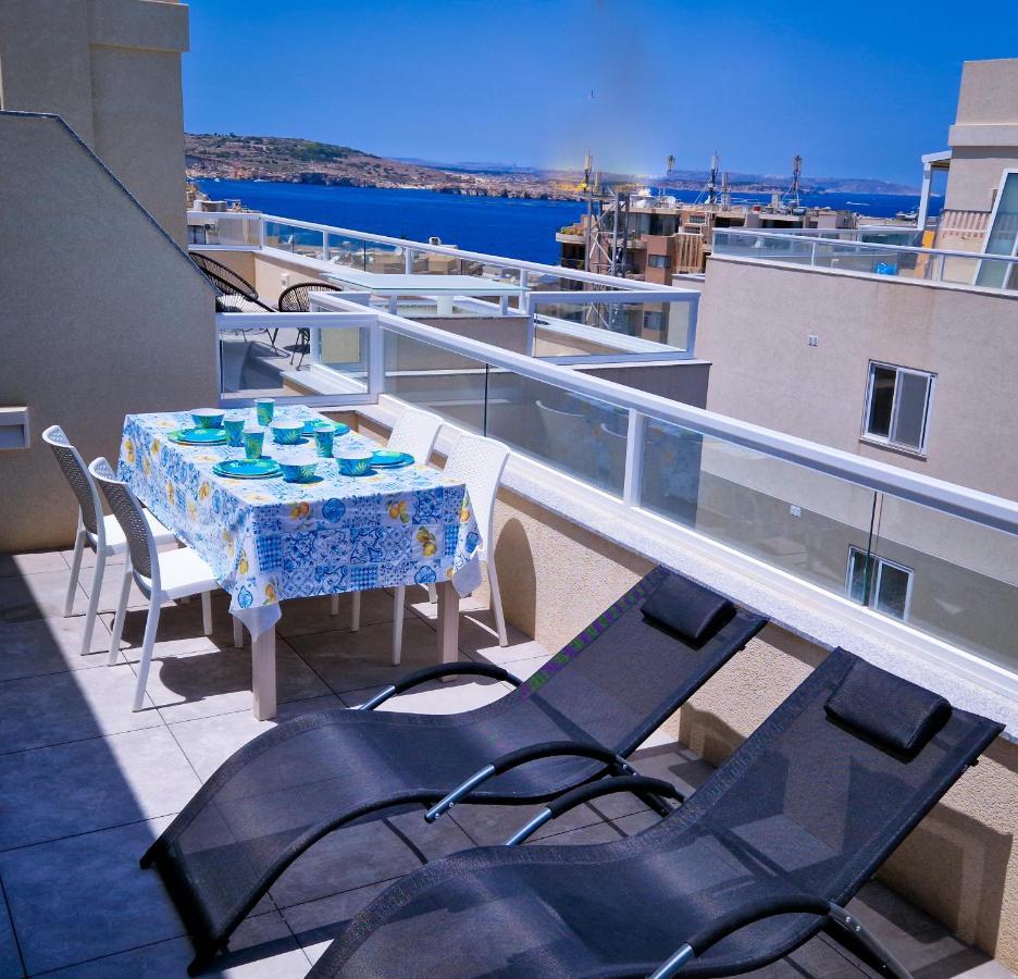 Sea View New Penthouse Terrace & Garage Parking Lägenhet St. Paul's Bay Exteriör bild